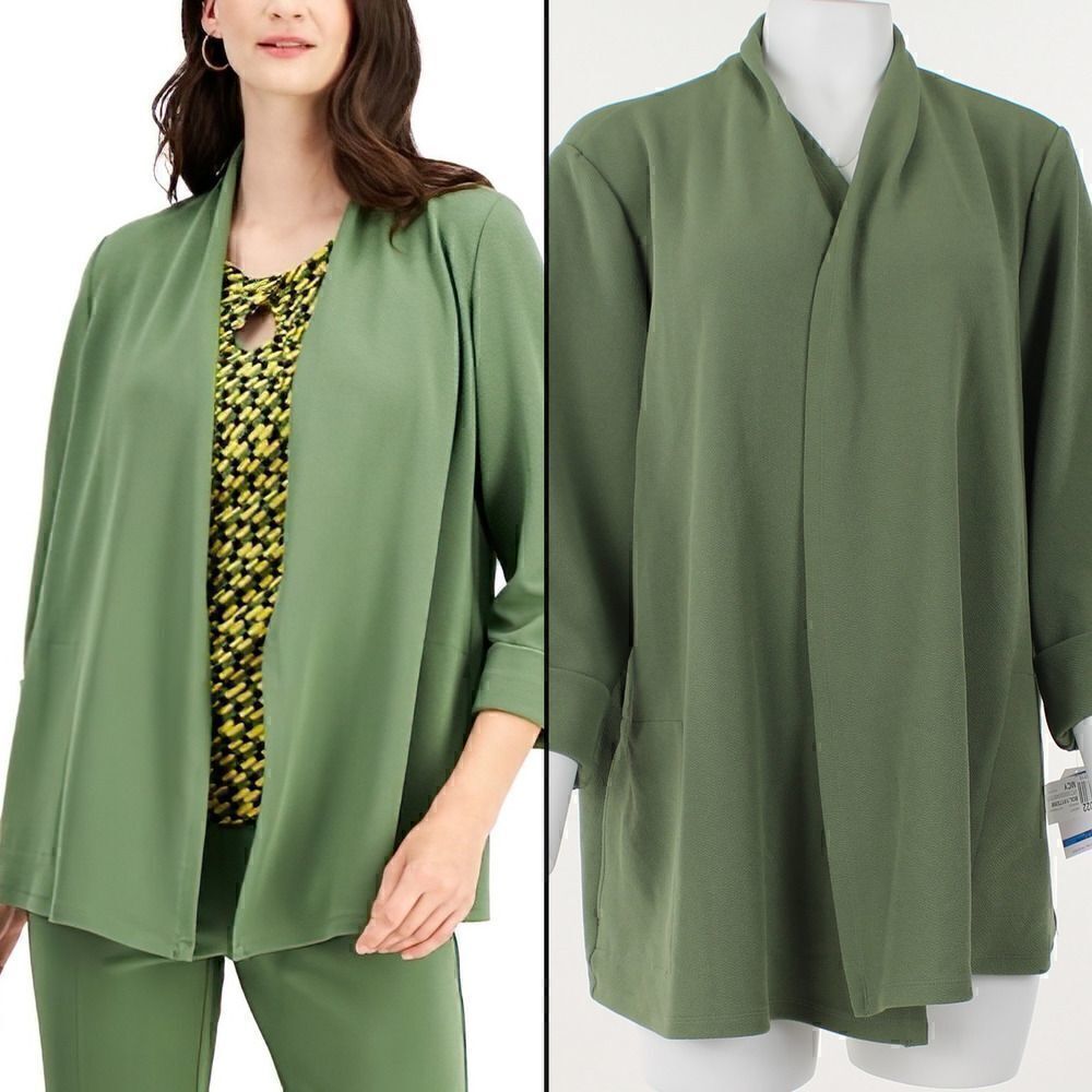 Kasper Womens Green Stretch Pocketed Wear to Work Jacket
